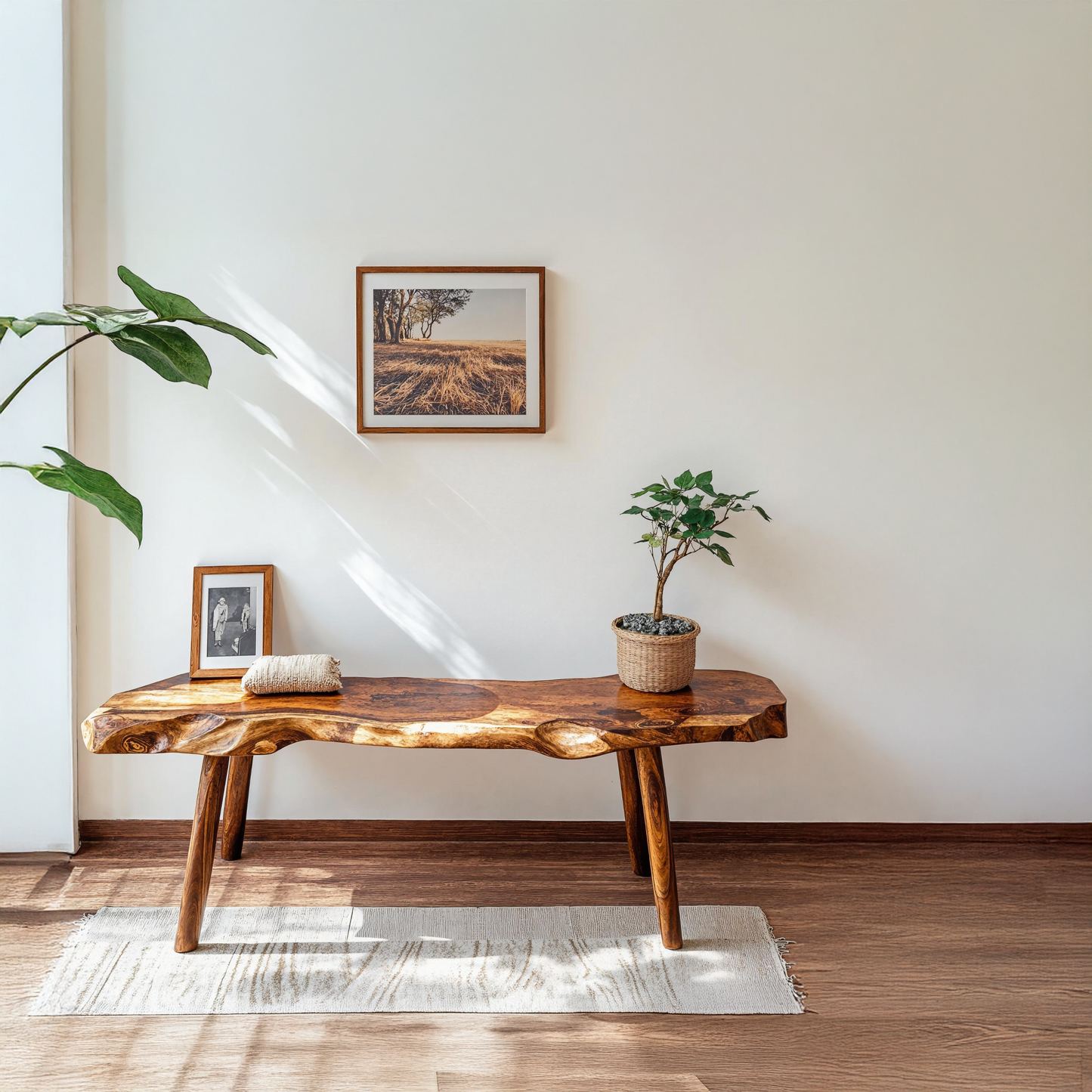 Beautifully designed wood bench ideal for cozy and warm home settings-1