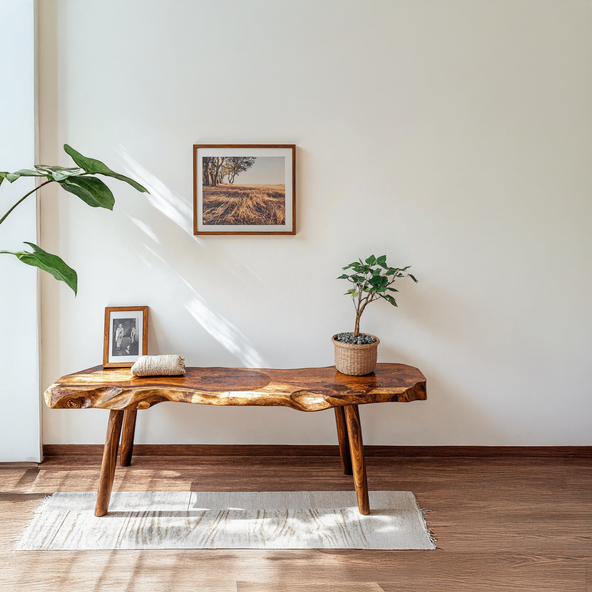 Beautifully designed wood bench ideal for cozy and warm home settings-1