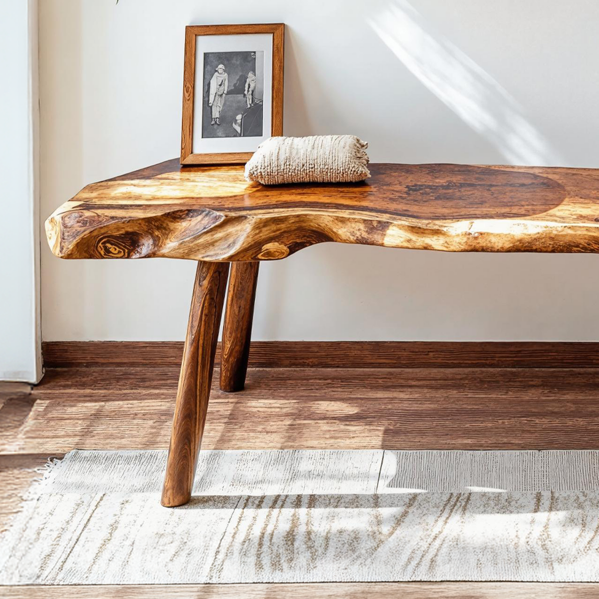 Beautifully designed wood bench ideal for cozy and warm home settings-2