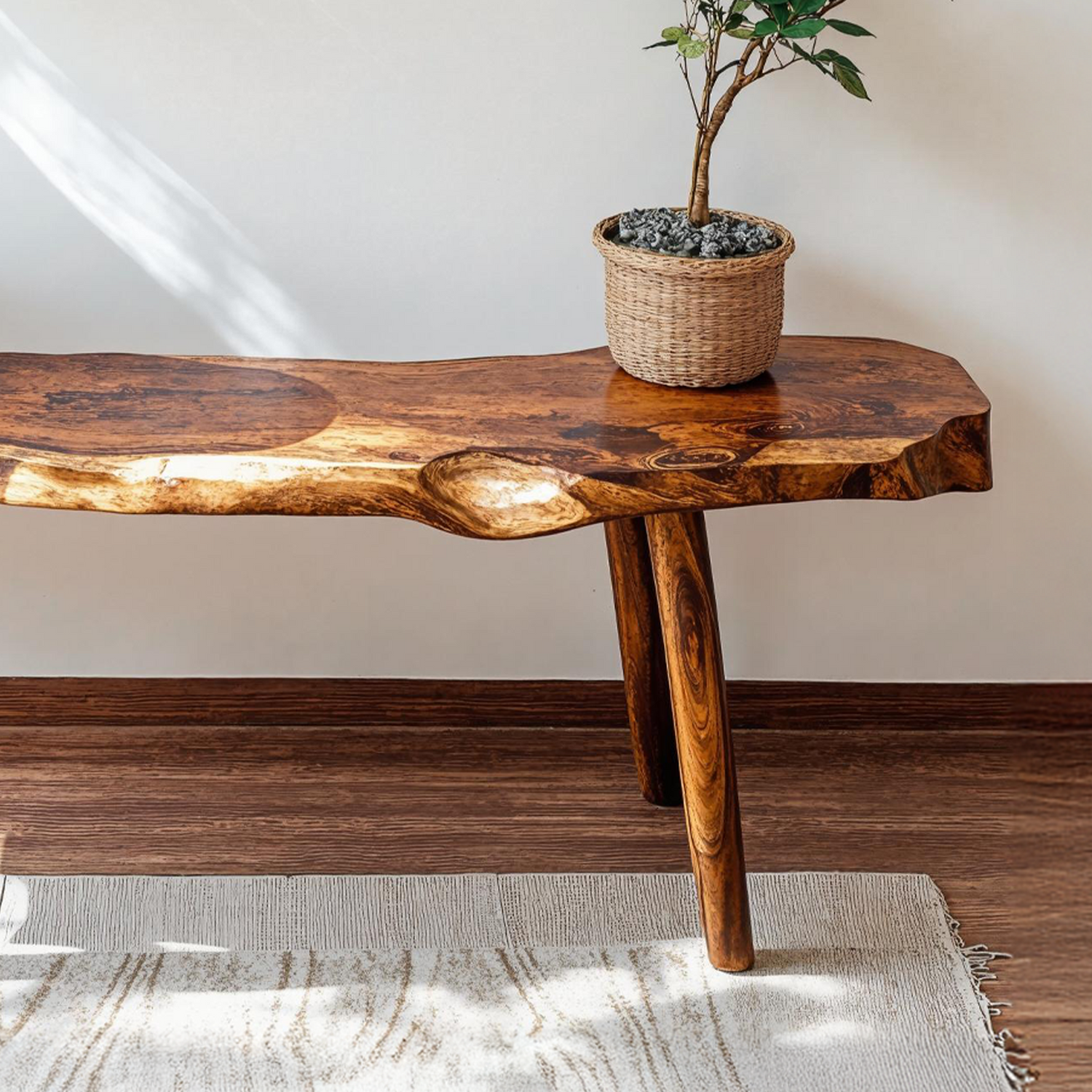 Beautifully designed wood bench ideal for cozy and warm home settings-3