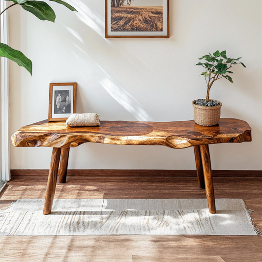Beautifully designed wood bench ideal for cozy and warm home settings