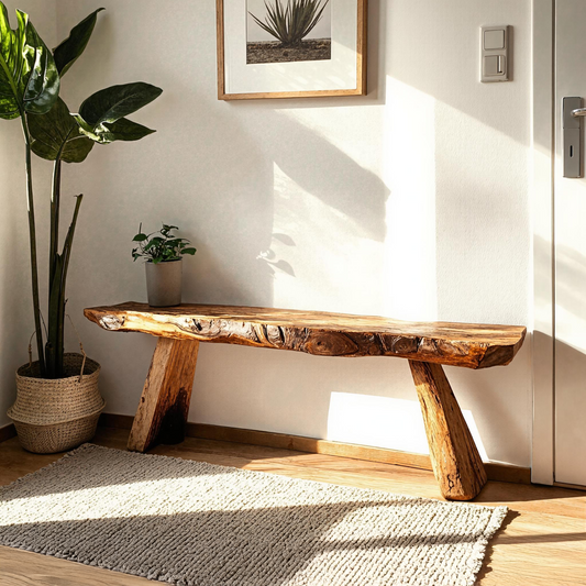 Custom handcrafted wooden bench designed for stylish and functional living room decor