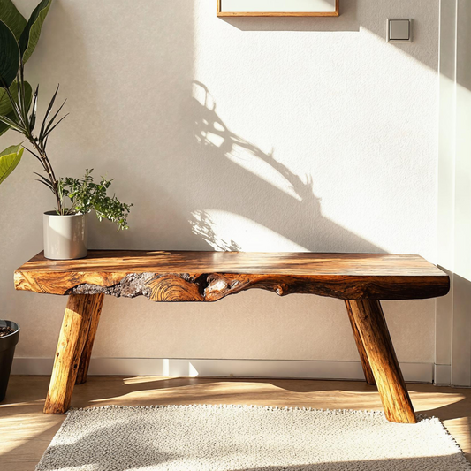 Stunning wooden bench with a unique organic design, perfect for modern home interiors
